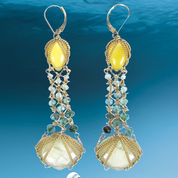SOLD -Anthony Nak 18k Citrine Prehnite Sapphire Earrings - Picture 4 of 5